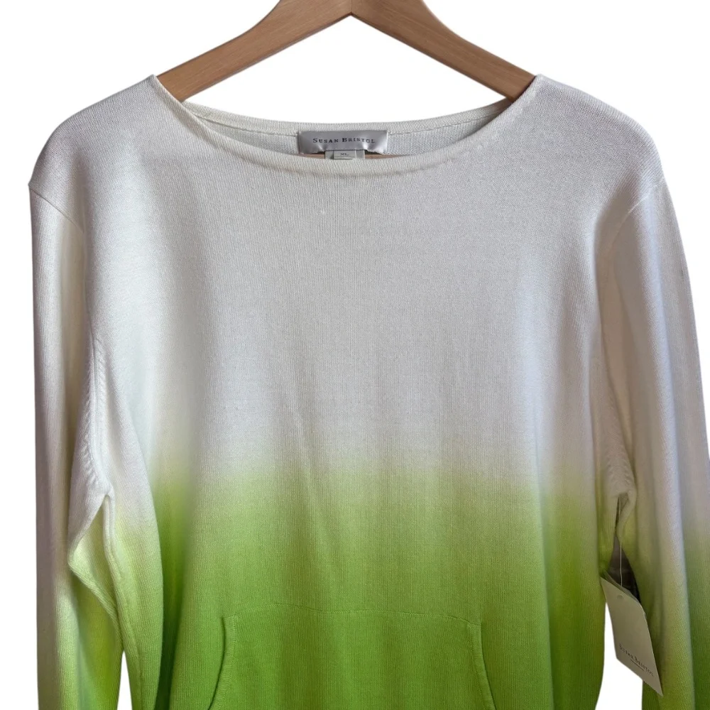 NWT Susan Bristol Ombre Green White Knit Sweater Top Women's Sz XL Preppy Casual